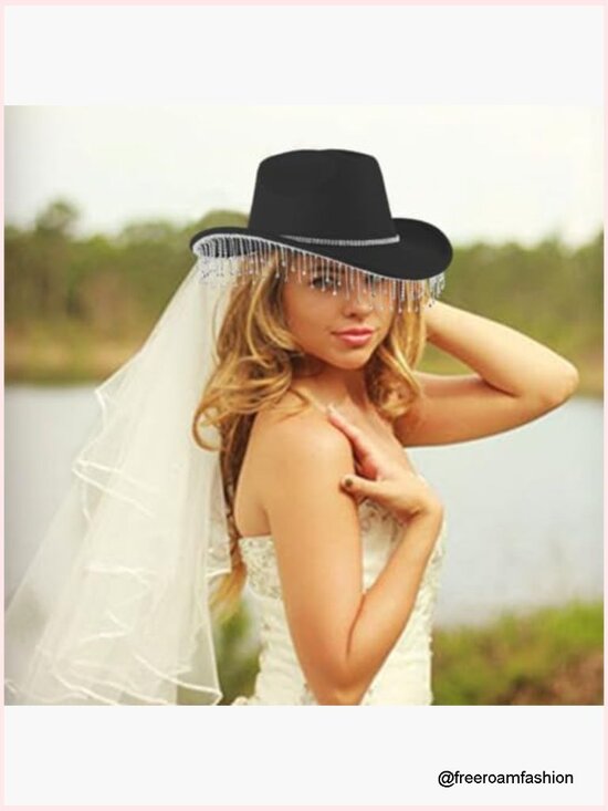 Rhinestone Cowboy Hat with Bling Fringe and Diamond Band main image 6